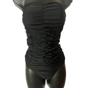 Jones New York Black Strapless Ruched One Piece Swimsuit